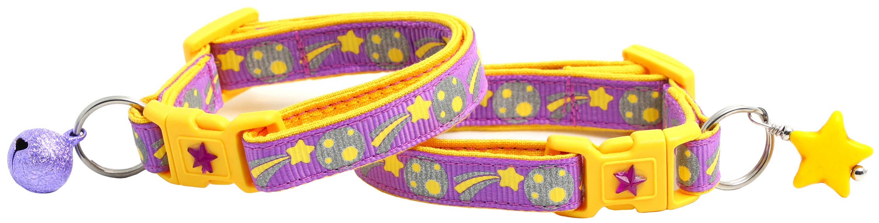 Shooting Stars Reflective Cat Collar showcasing reflective elements and reinforced cotton material, designed for safety and style.